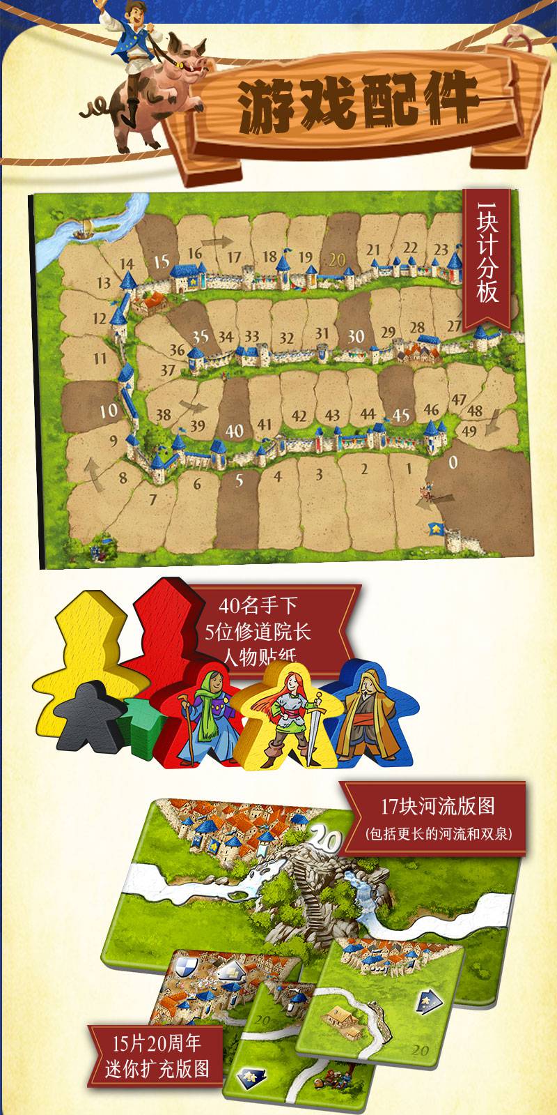 游人码头卡卡颂20周年纪念版中文版carcassonne经典桌游卡卡颂20周年