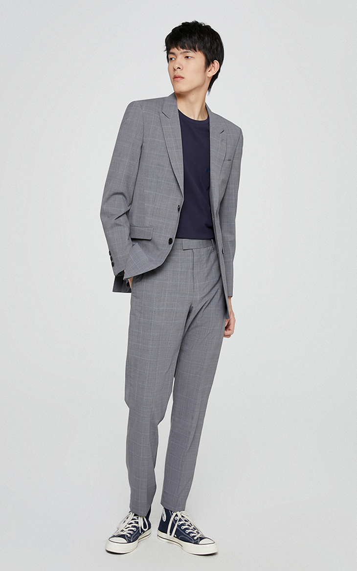 selected思莱德新款男士灰色格子西服外套s42135y006深灰色17596am