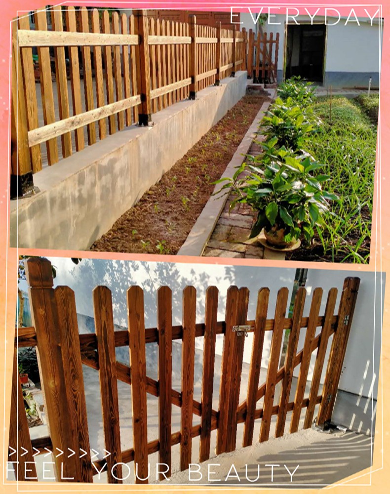 防腐木栅栏碳化实木栅栏门围栏户外篱笆菜园花园围栏绿化草坪护栏杆