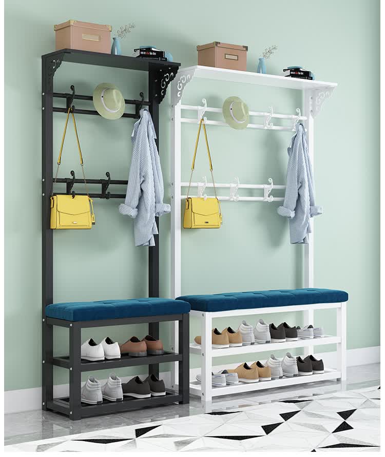 鞋柜加挂衣柜鞋架子门口挂包架简易衣帽架落地铁艺挂衣架进门衣架鞋柜