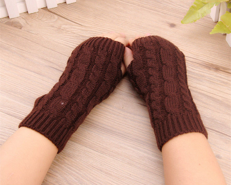 男女秋冬半指毛线加厚保暖针织手套冬季八字麻花短手套手臂套袖套麻花