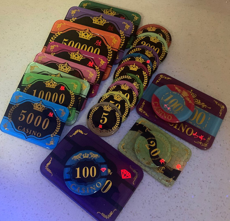 海沃德b款筹码麦穗水晶亚克力烫金筹码币棋牌室麻将代币方砖澳门面值