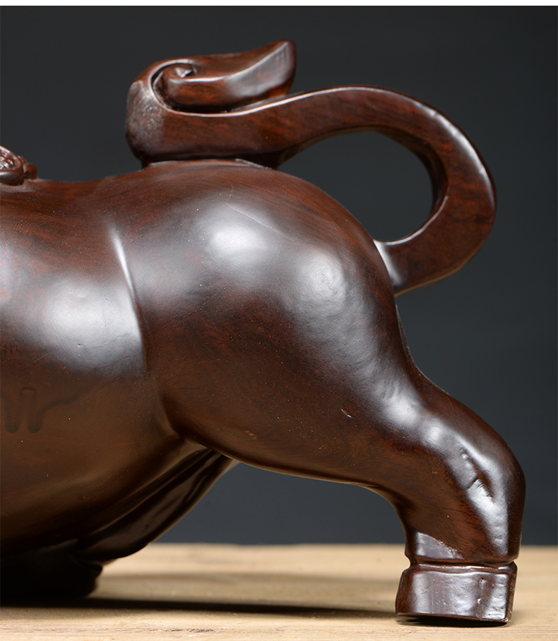 仙莱阁 木牛实木雕刻手工精雕牛气冲天家居木头仿古办公室桌面摆件