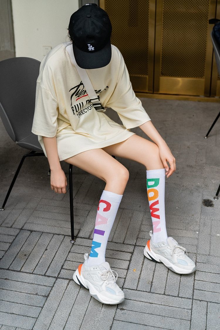 小腿袜女春秋夏季运动长袜女ins潮百搭个性街头韩版中筒小腿袜秋冬高