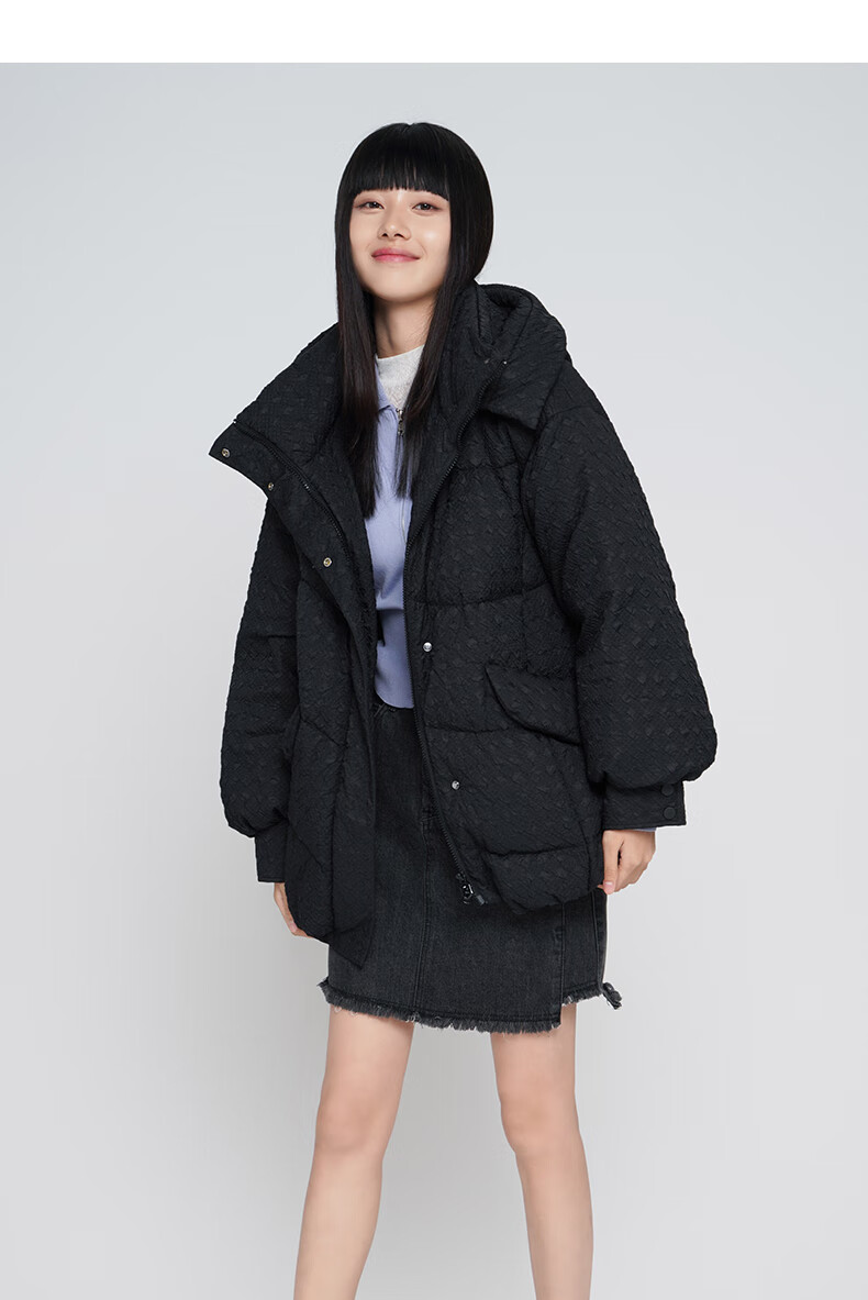 艾莱依短款羽绒服女2021年新款白鸭绒正季高端设计感个性冬装外套薄雾