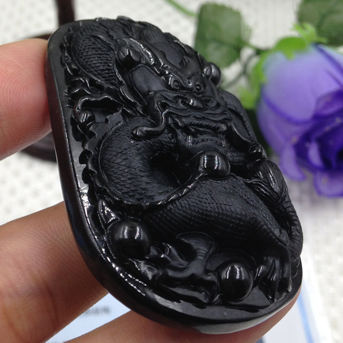 ck施华洛世奇锆缅甸墨翠够黑厚龙牌翡翠龙牌玉佩墨玉吊坠玉坠挂件男款