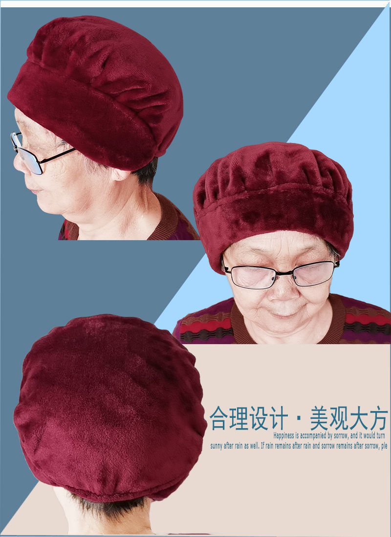 夏天薄款纯棉包头生日寿帽深蓝色绒里衬加厚冬款均码帽围后面松紧带