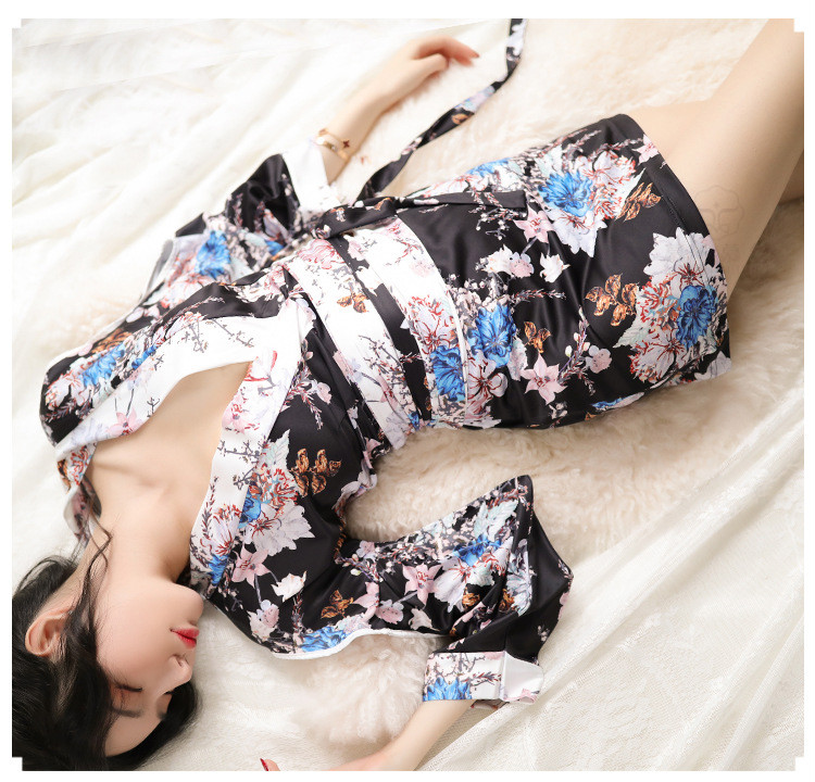 慕一慕丝轻奢情趣内衣女式日系印花开襟性感镂空束腰和服激情诱惑开档