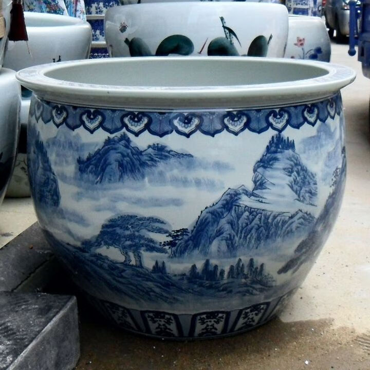 陶瓷金鱼缸造景大号水缸养睡莲荷花盆客厅家用落地 百子戏春图高73