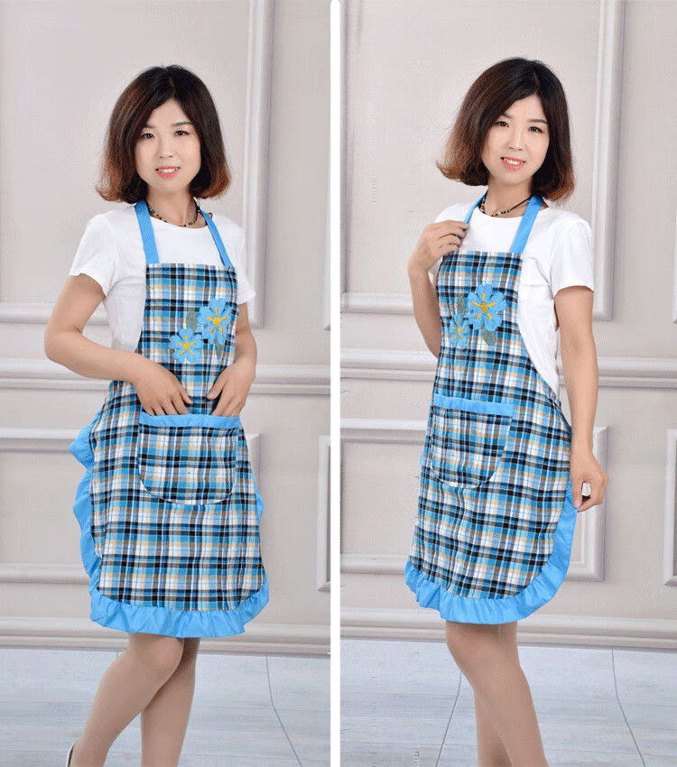 纯棉涤吊带围裙韩版时尚厨房防油污围腰成人可爱公主花边无袖罩衣青花