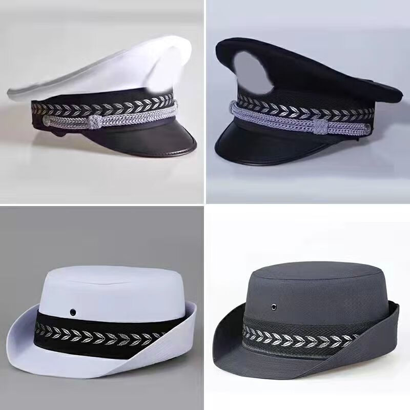 大檐帽陆男白色春秋交通执勤保安物业平顶大盖帽黑夏季卷边帽女礼仪