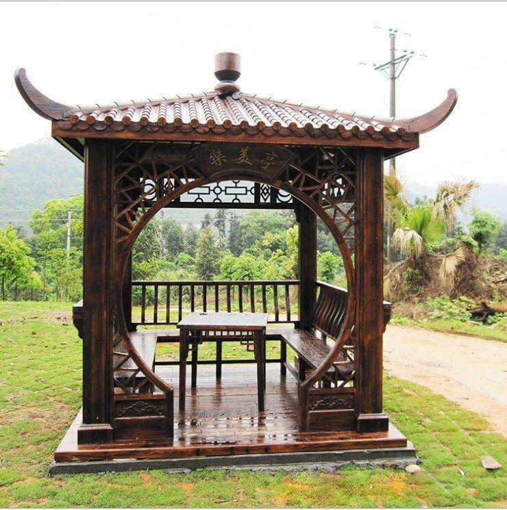 辉升辉升厂家直销户外庭院碳化木防腐木六角凉亭木屋别墅花园仿古实木