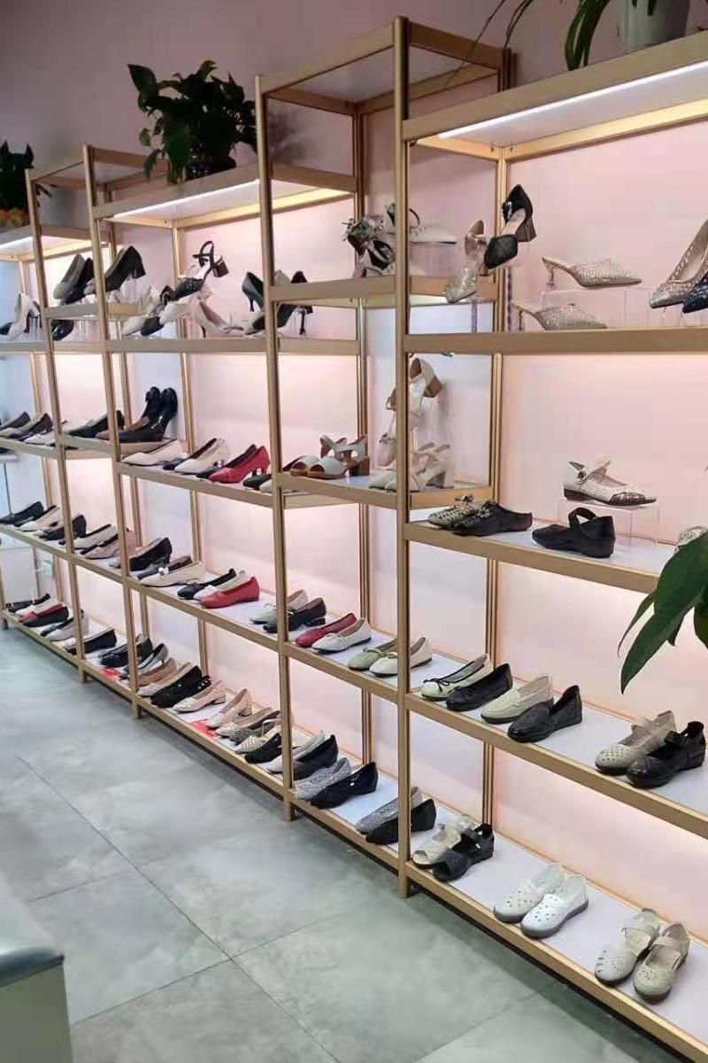 鞋店鞋架展示架落地直播鞋货架服装店鞋子童鞋展示柜包包货架金色