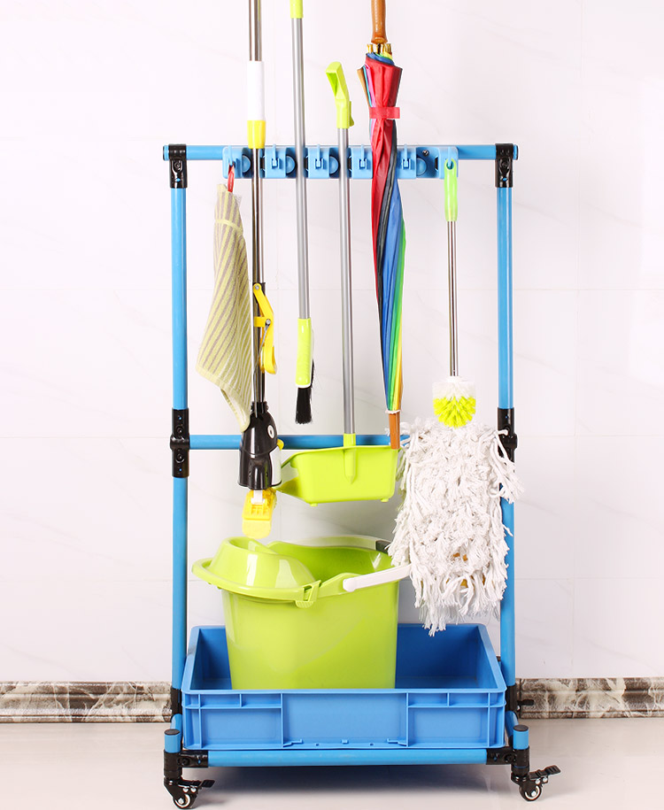 菲虎清洁工具放置架落地式拖把架子不锈钢清洁工具收纳墩布架可移动挂