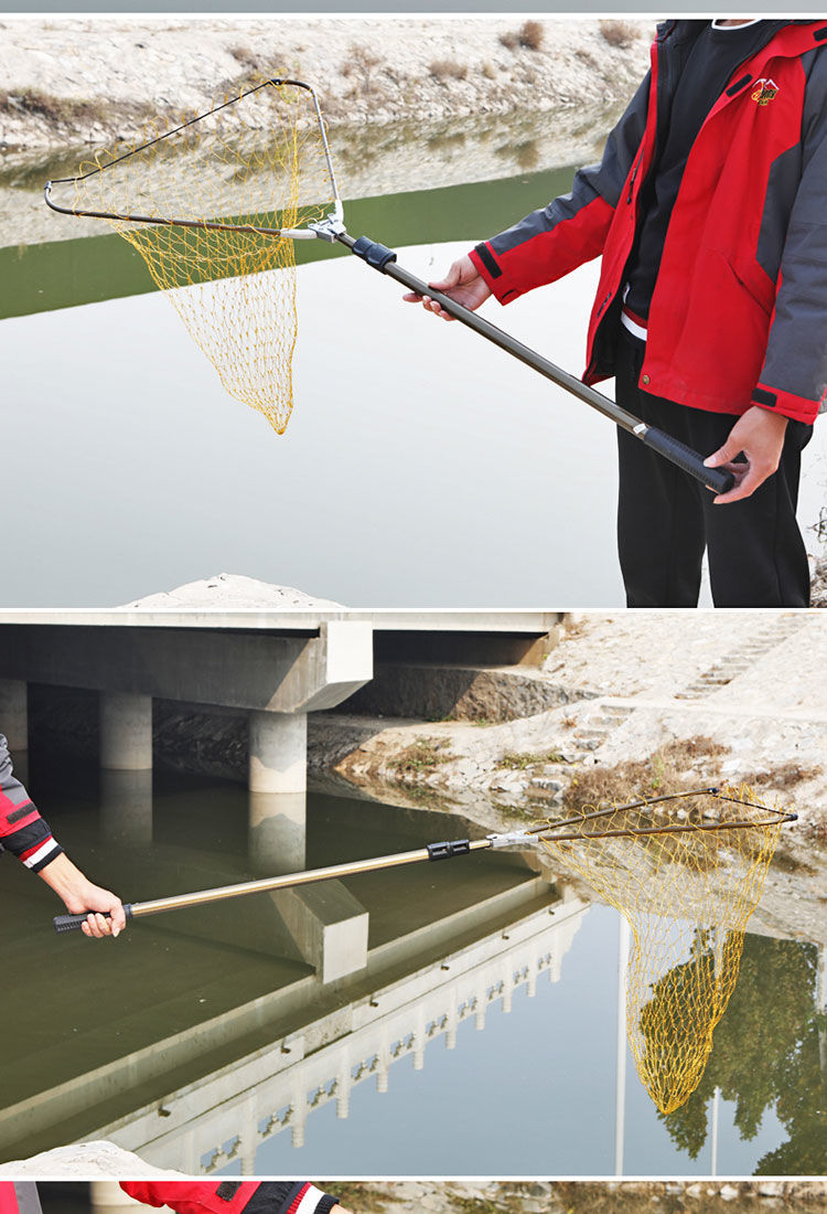 三角折叠抄网大物抄网加厚铝合金抄网伸缩渔网成套巨物抄网钓18米三角