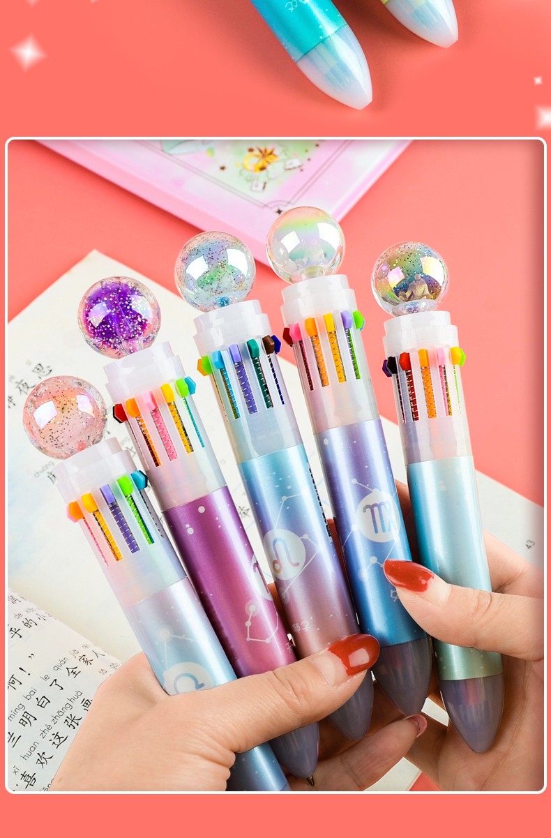 十二星座12色圆珠笔七彩星座创意多功能学生按动彩色圆珠笔可爱超萌