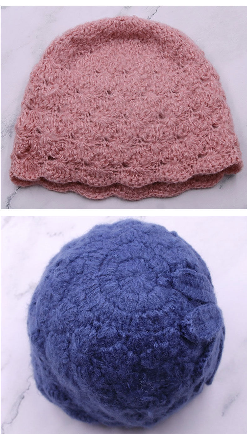 遮白发帽子女士秋冬天百搭钩花针织毛线瓜皮帽网红包头帽镂空花朵遮