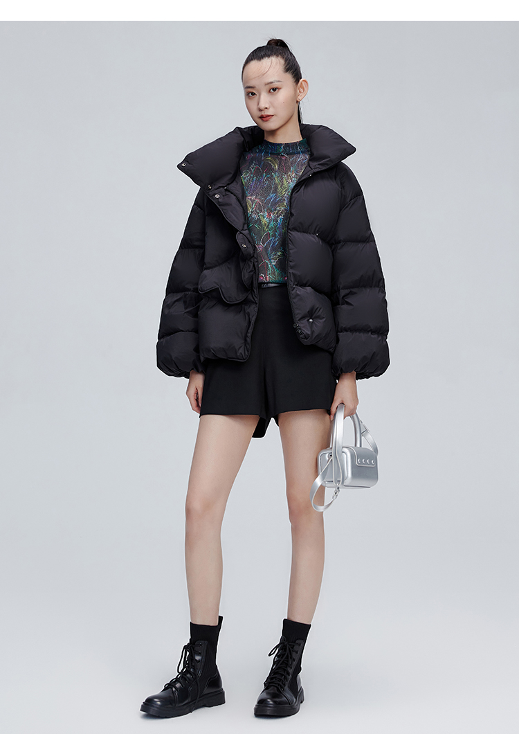 艾莱依短款羽绒服女2021年新款白鸭绒高端设计感小众冬装羽绒外套暖