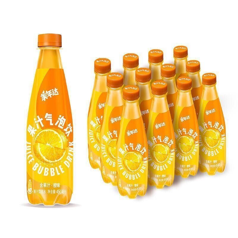 美年达果汁气泡饮 美年达mirinda橙味果汁气泡饮碳酸饮料可乐汽水整箱