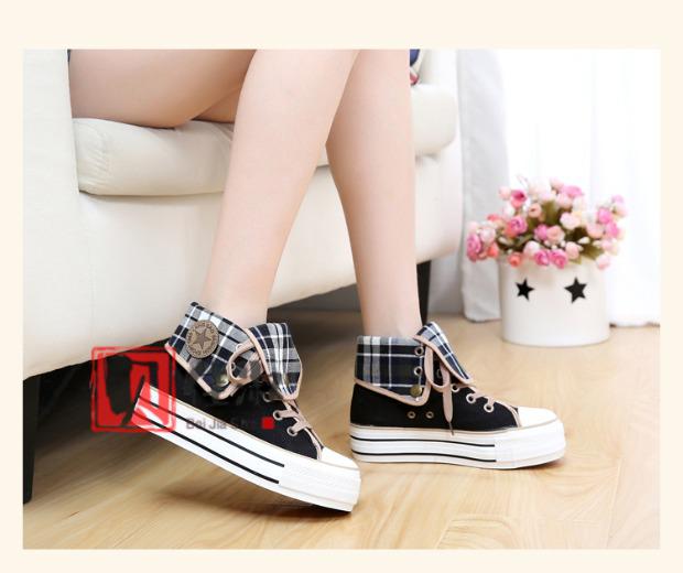 贝佳淑初中生帆布鞋女高帮鞋女生鞋子韩版初中学生帆布鞋高腰平板鞋内