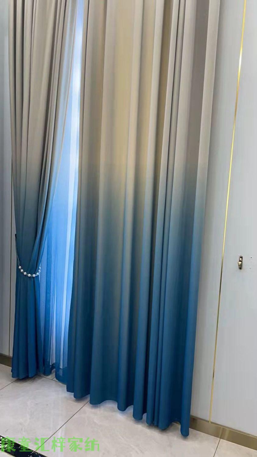 隔音窗帘魔术贴免打孔隔音柯桥直销北欧简约现代绒布渐变色窗帘客厅