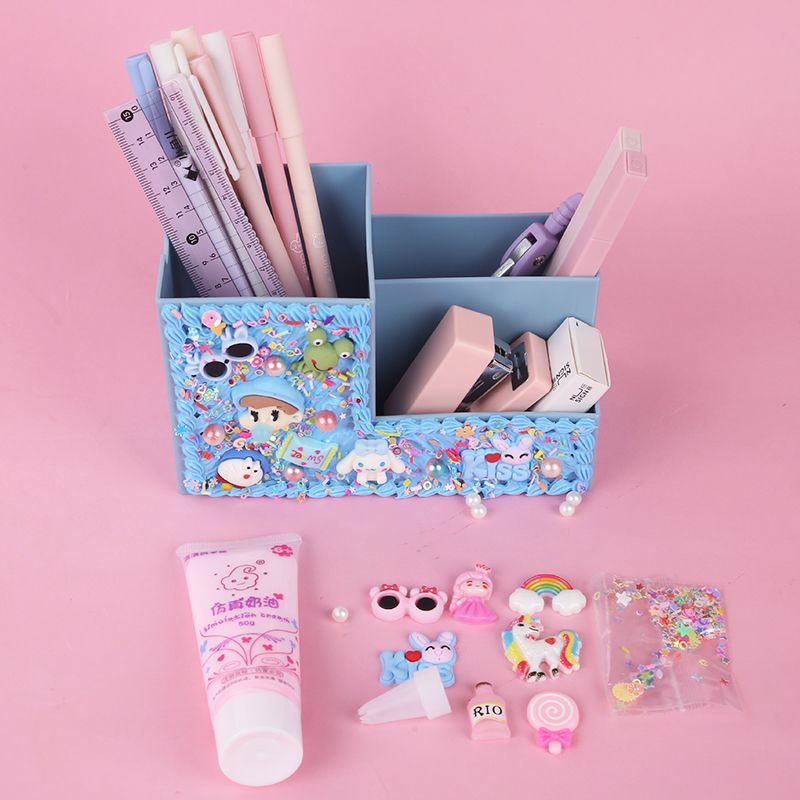 knriquen 网红儿童生日礼物diy奶油胶材料包手工多功能笔筒星空杯