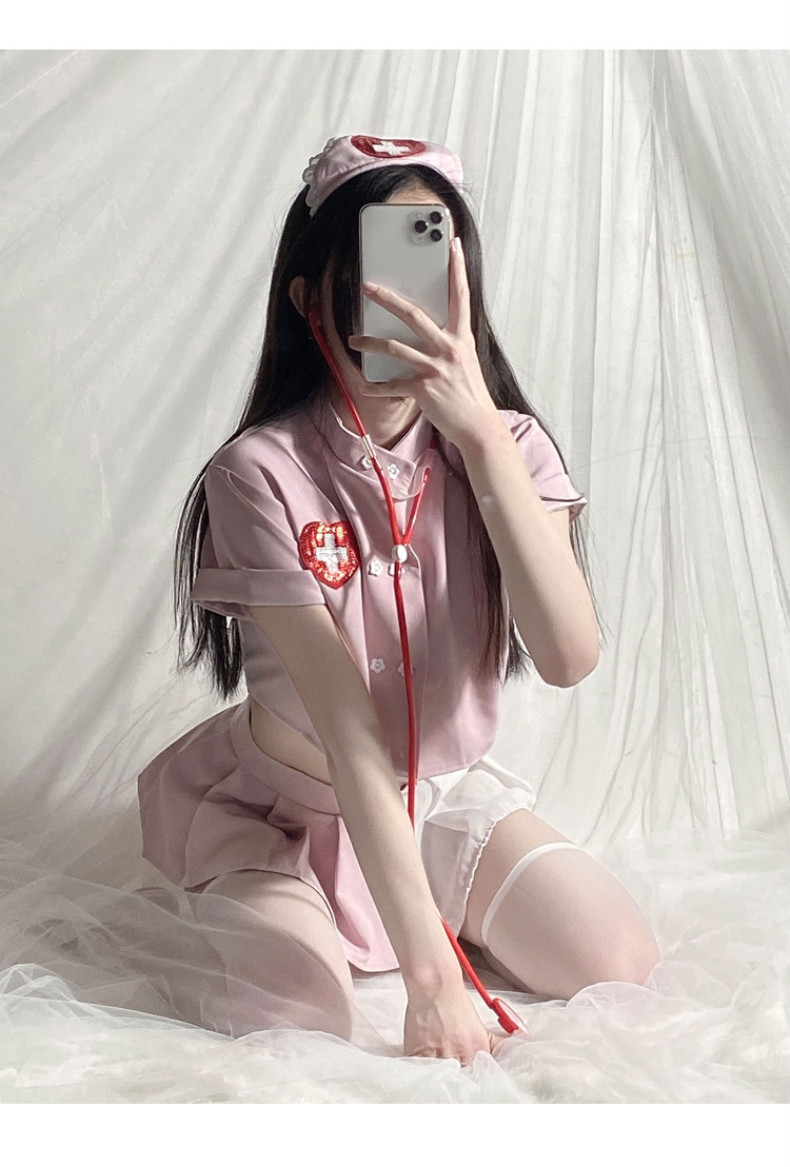 情趣内衣制服诱惑可爱粉色短款私房激情套装粉色上衣裙子发箍丝袜均码