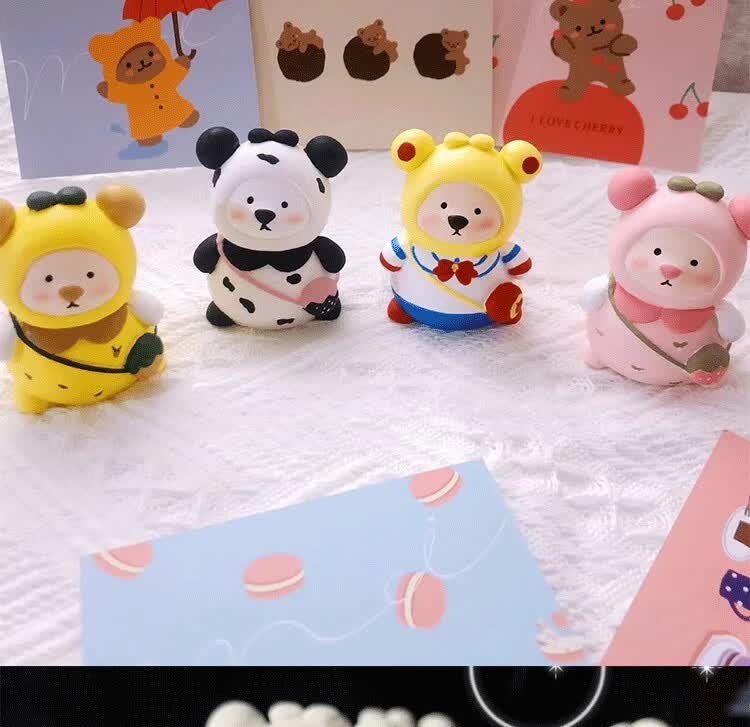 涂色儿童玩具石膏白胚彩绘手工涂色石膏娃娃 10只小熊 2套12色颜料