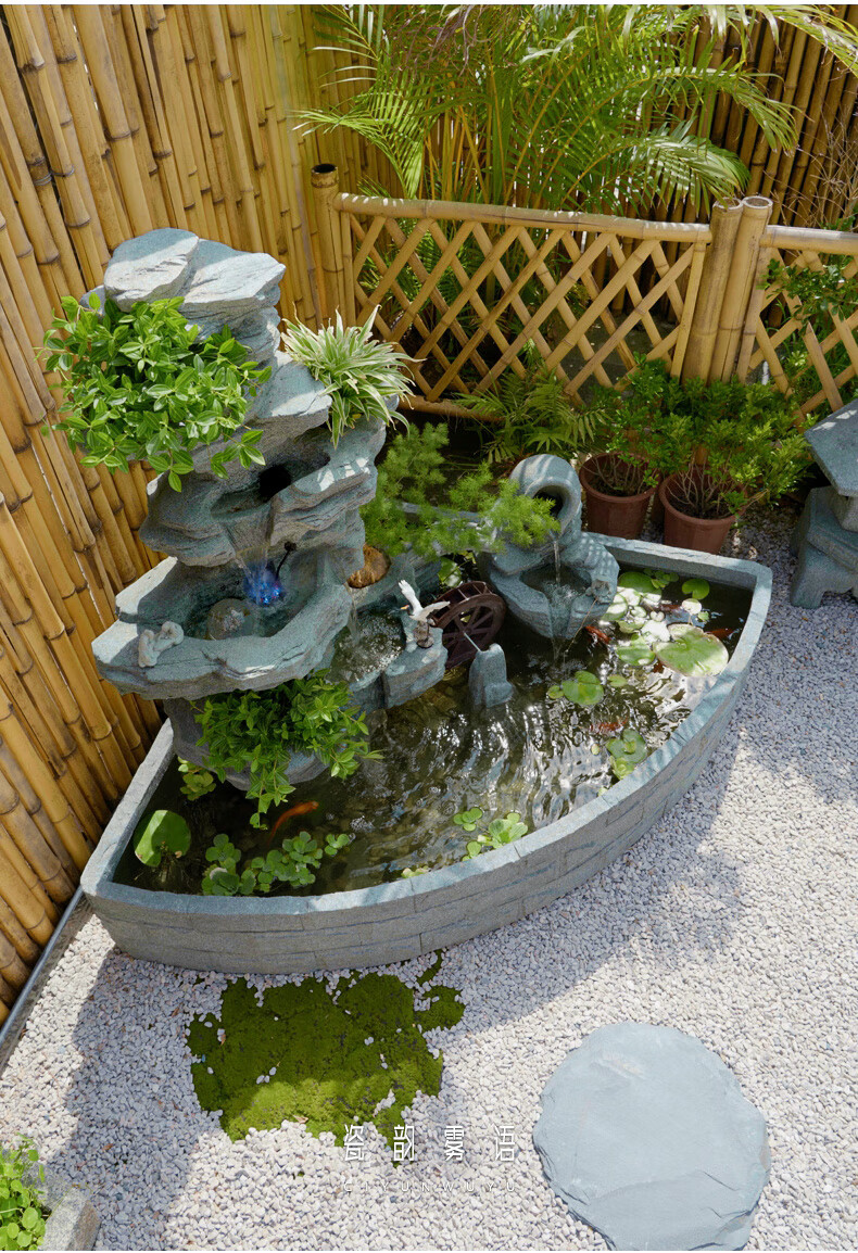 家庭小型假山流水 瓷韵雾语庭院景观装饰假山水景摆件阳台鱼池造景