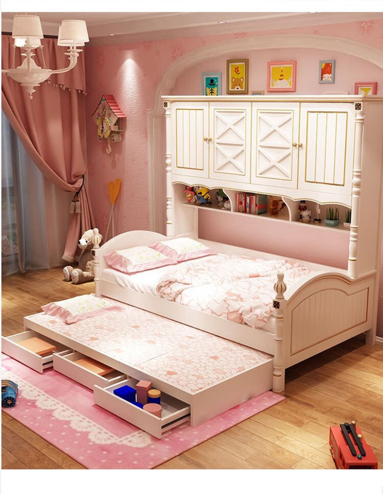 美式床公主床衣柜床一体榻榻米省空间单人床家具套装组合美式衣柜床