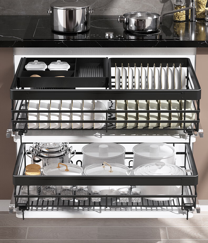 【闪电发货】金牌橱柜拉篮纳米拉篮厨房橱柜碗篮304不锈钢双层缓冲