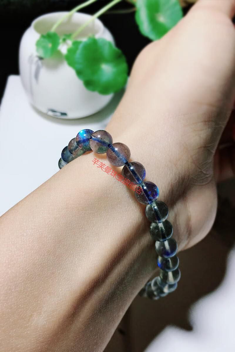 芊芙曼水晶蓝色拉长石灰月光蓝月光月光石手链女手串多圈瑞菲蓝月光