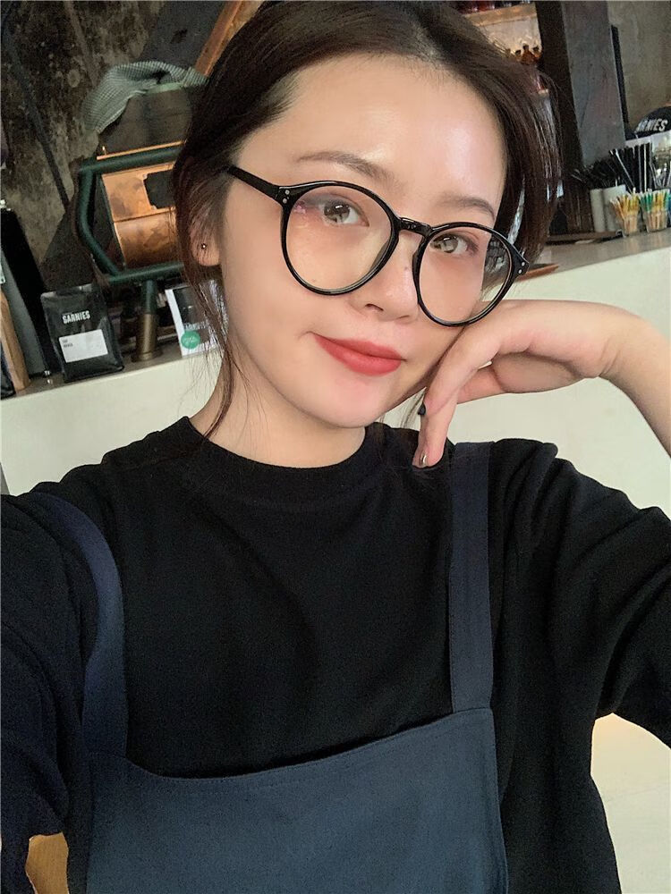 复古圆框平光镜素颜神器黑框眼镜女韩版潮大脸显瘦眼睛框可配豹纹无
