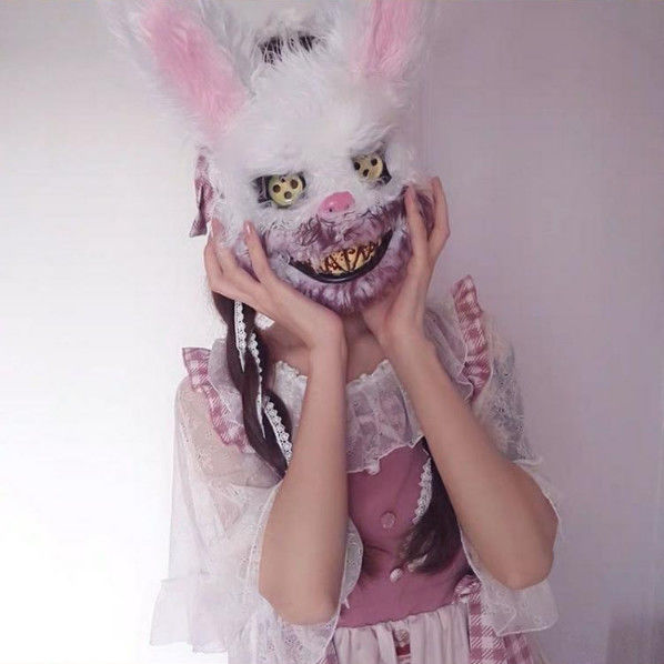现货直发音同款万圣节血腥兔子毛绒面具万圣节鬼节恐怖面具可爱兔子
