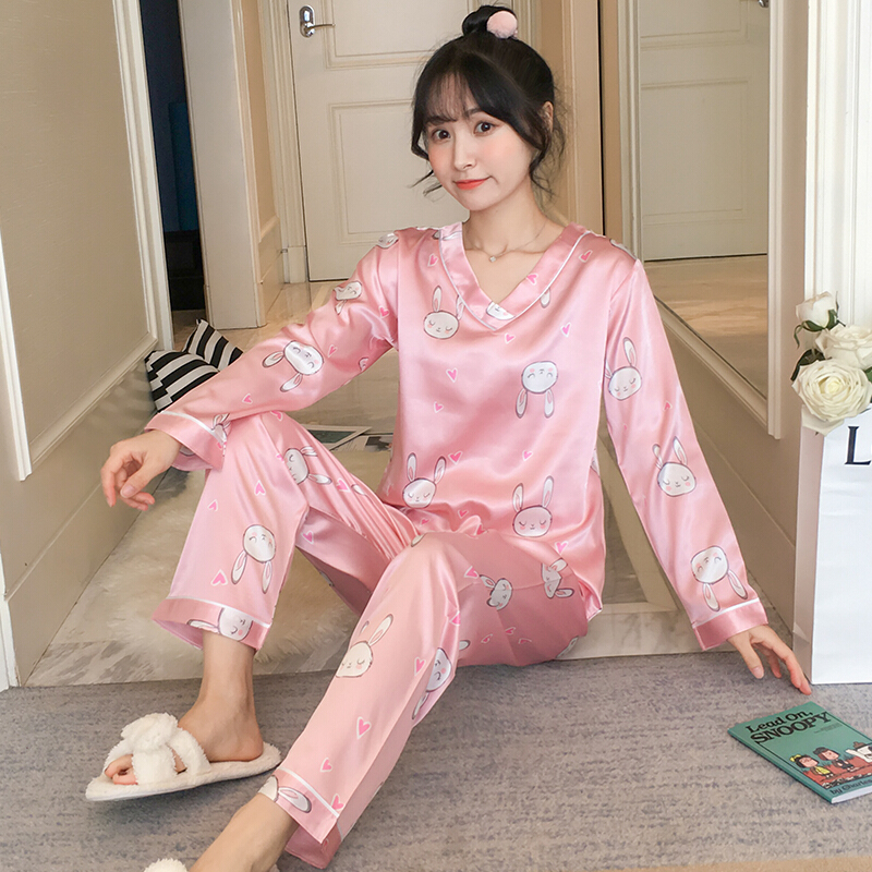 影眛少女睡衣春夏季学生可外穿女生宽松春天睡衣女春秋季长袖冰丝薄款