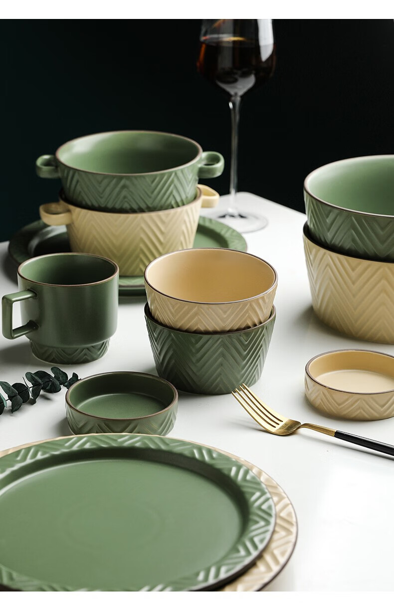 居富德北欧风轻奢餐具套装创意简约撞色碗盘风高颜值组合家用碗碟套装