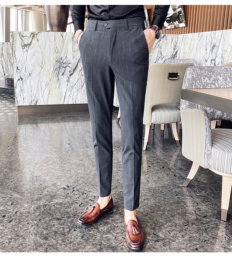坠感小西裤男修身小脚韩版潮流裤子百搭直筒九分男士休闲西装长裤深灰