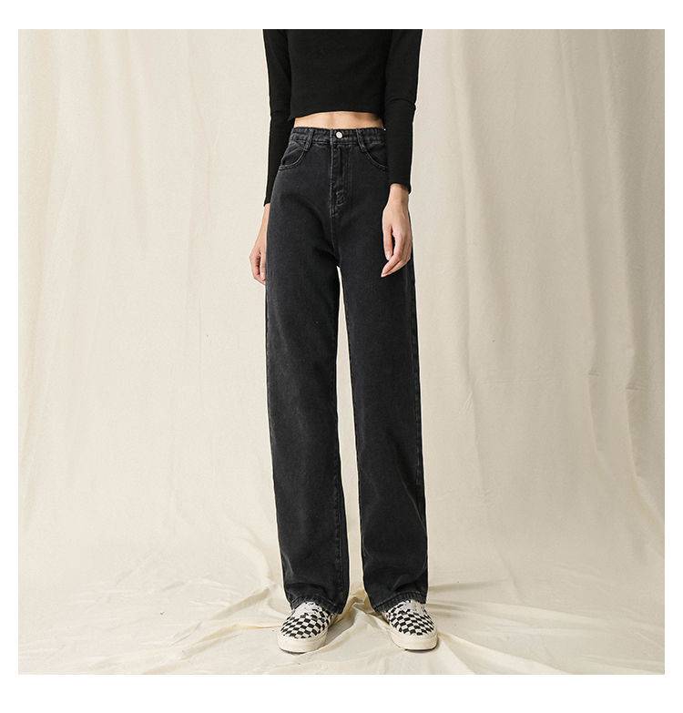 特价捡漏恒源祥2021黑色牛仔裤女年新款直筒阔腿高腰拖地裤子女士女生