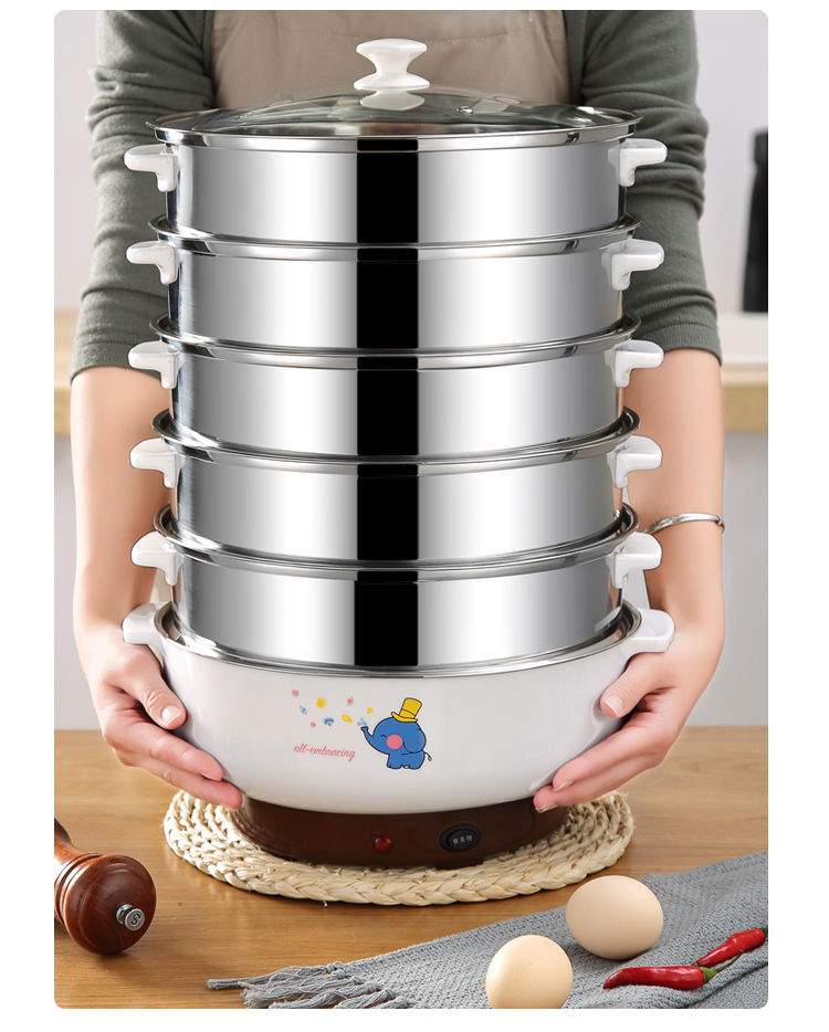 电蒸锅多功能家用不锈钢三层大容量商用电蒸笼蒸菜蒸包子电火锅旦榄电