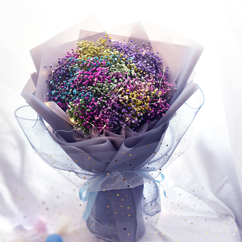 情人节花束永生满天星干花大束紫色大束送闺蜜女友花束生日礼物发光蓝