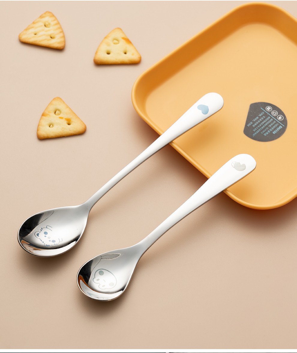 可爱动物餐具勺婴儿宝宝辅食饭勺餐勺汤勺瓢羹甜品勺咖猫咪短款单支