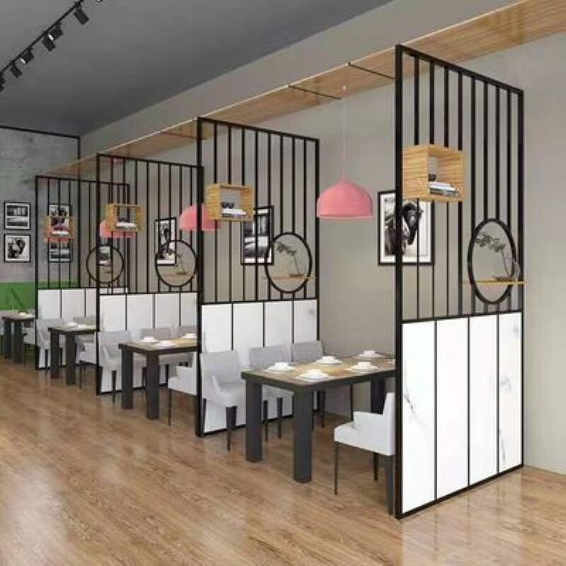 现代简约铁艺屏风餐厅酒吧包间隔断墙工业风饭店卡座围栏装饰玄关款式
