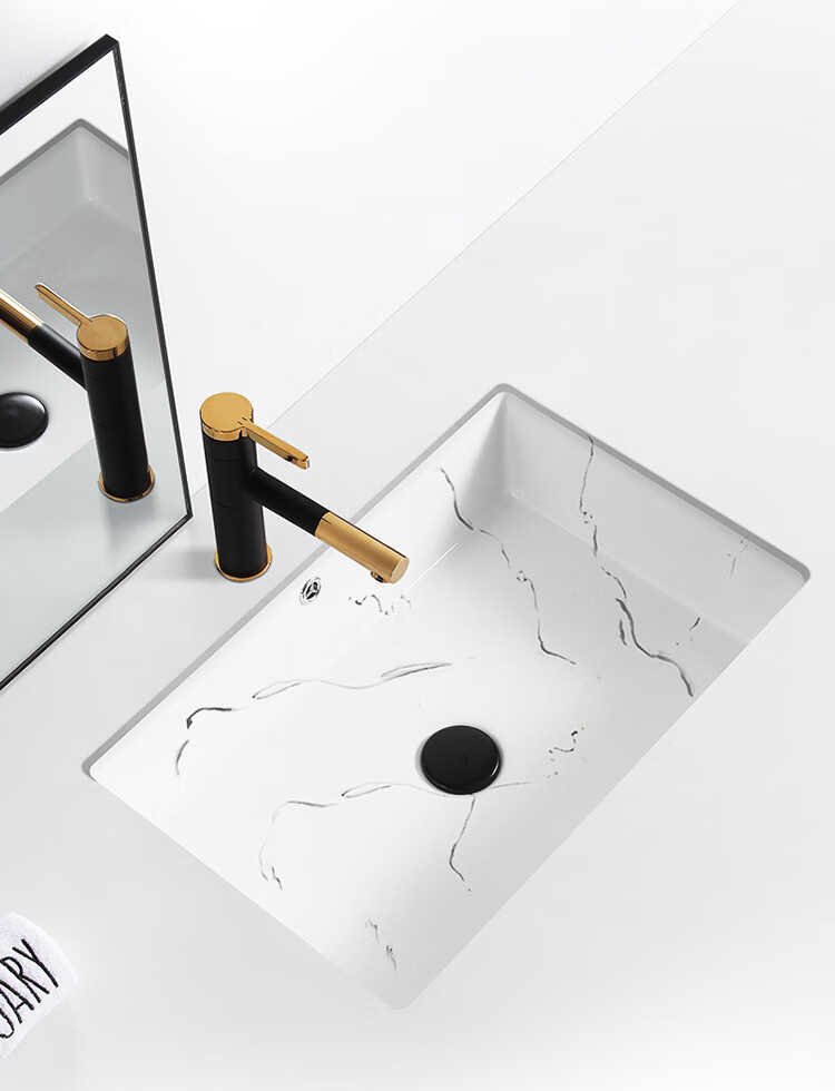 台下盆大理石纹平底方形台下盆陶瓷嵌入式洗手盆洗面盆单盆卫生间洗脸