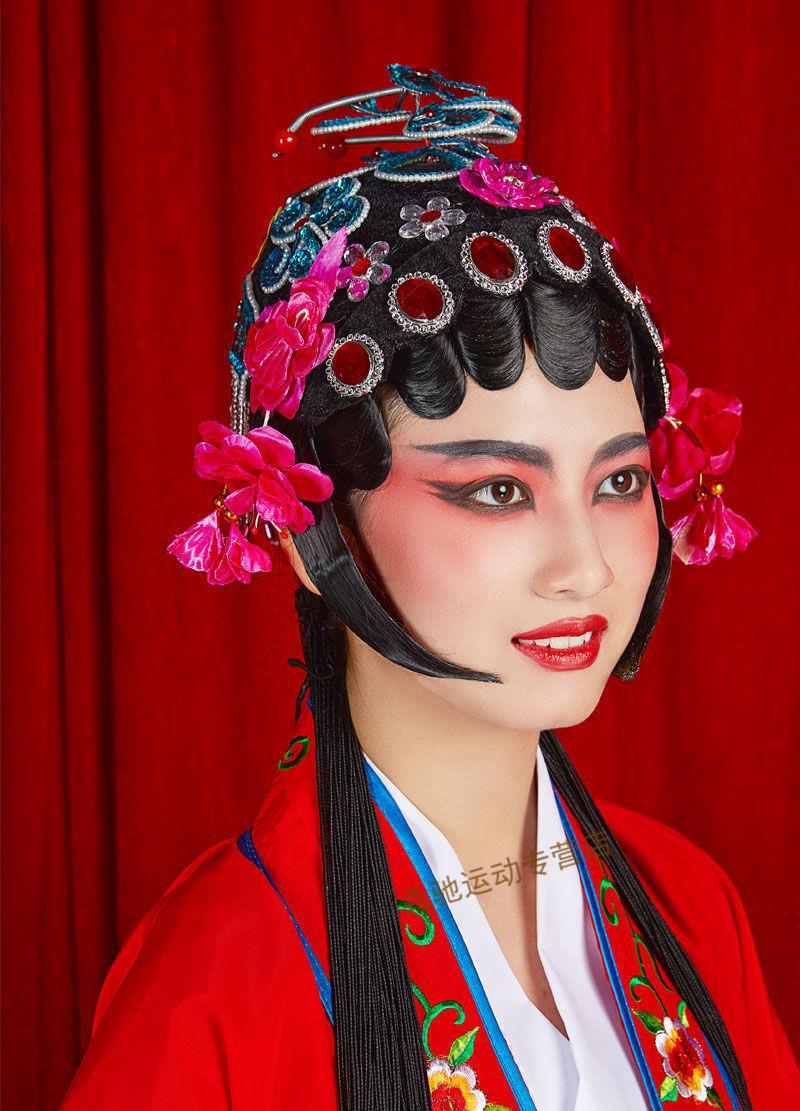 女花旦全套鬓花头花戏曲青衣配件偏凤水钻京剧古装俏花旦红色头饰发网