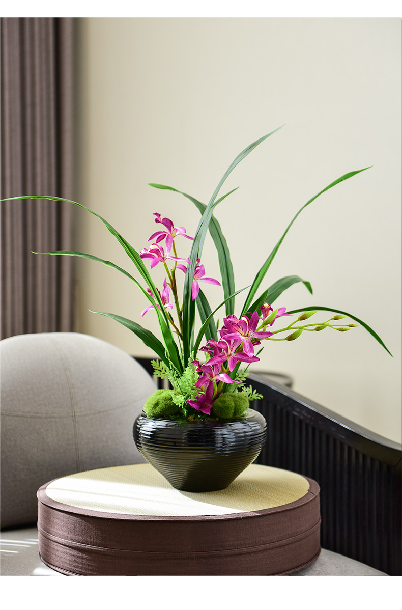 仿真兰花 现代中式仿真花兰花假花万代兰盆景盆栽花艺客厅桌面装饰