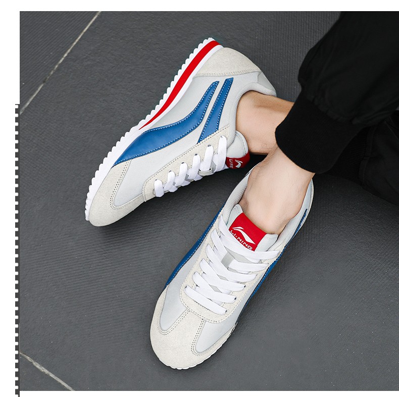 李宁休闲鞋男鞋春季新款百搭舒适复古阿甘鞋经典男子低帮运动鞋标准黑