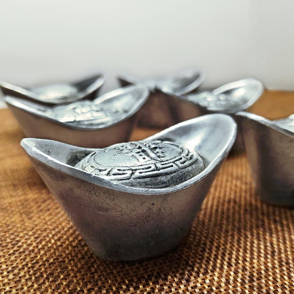 旬谨纪仿古代银子元宝银子道具古玩实心银锭子铜材质禧字银