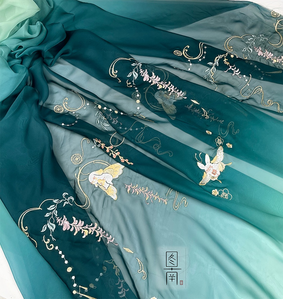 汉服古风布料汉服古风布料小兔子紫藤绣花印花面料设计师襦裙马面diy