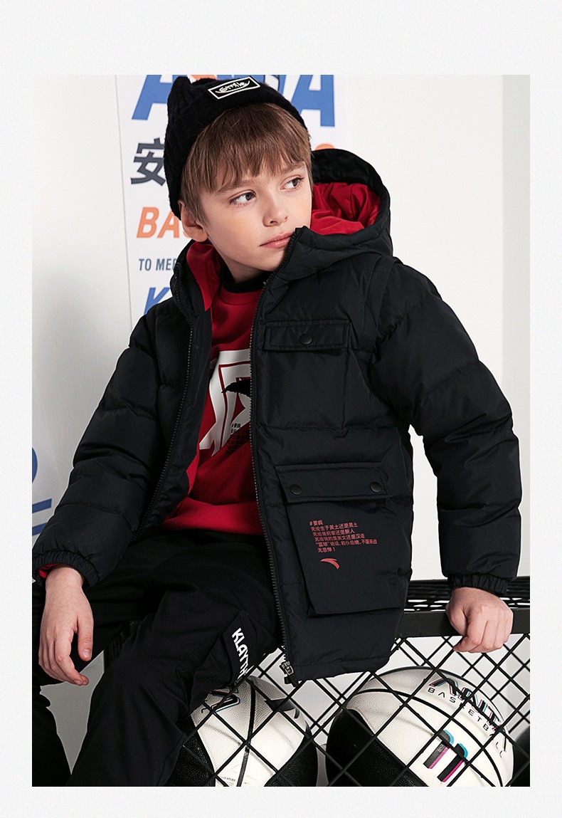 冬季新款安踏儿童童装男童连帽可拆卸羽绒服616岁加厚保暖抗寒中大童