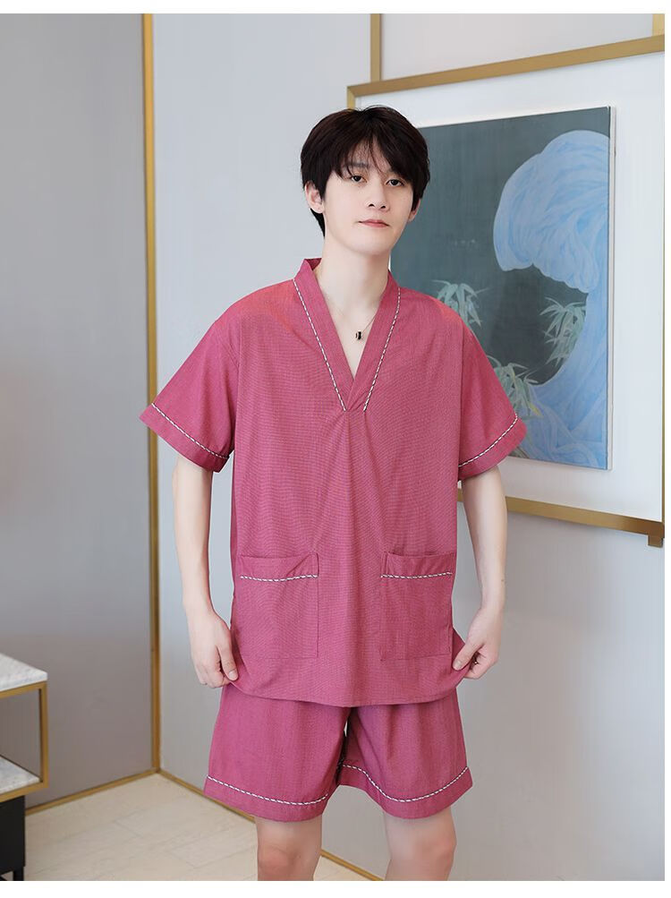 汗蒸服男款棉桑拿服足疗按摩洗浴中心男士棉加肥加大浴服深蓝色男款